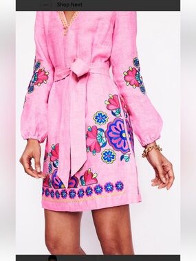 Boden Pink Floral Embroidered Mini Dress